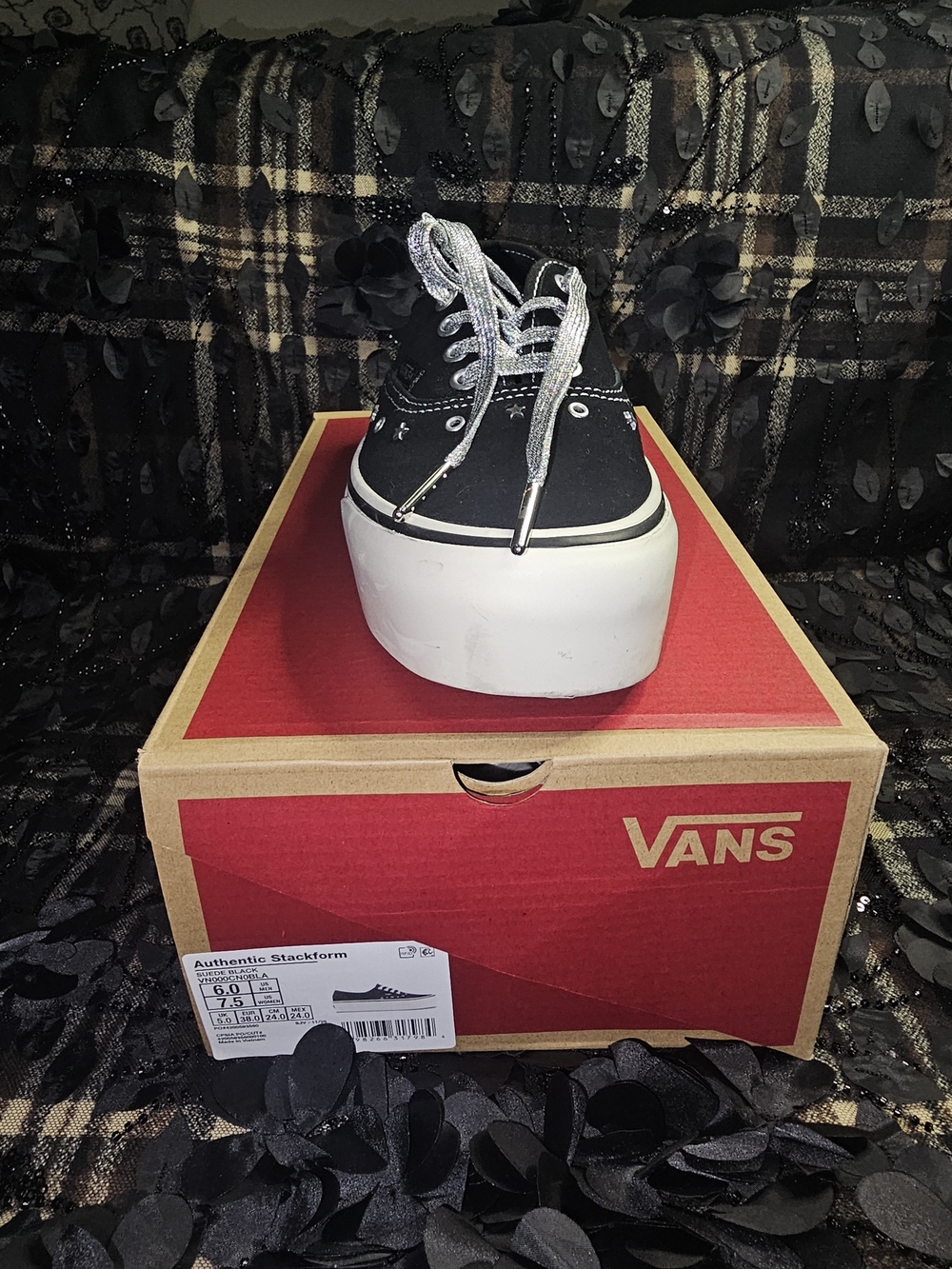 Vans Kids Black Platform Sneakers with Silver Laces